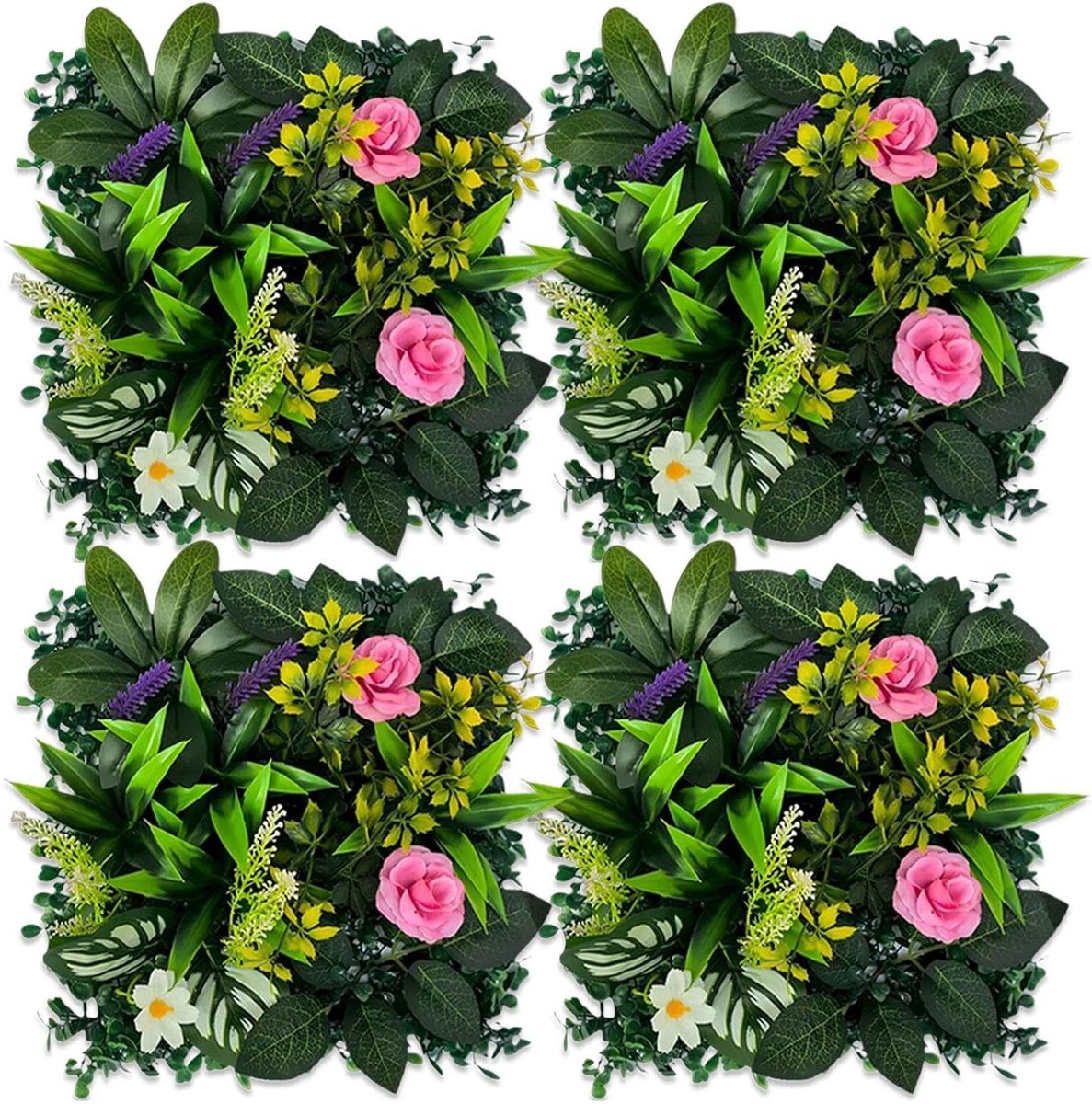 Kunstplant panelen - Groene heggen - Privacy creëren - Onderhoudsvrij - 4 stuks 25x25cm - Groen