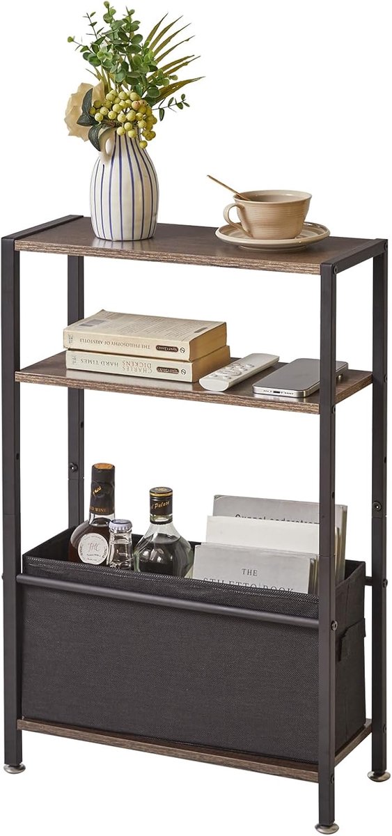 Bijzettafel met Opbergruimte - Smal Tafel - Kamer Decoratie - Stabiele Structuur - 42.7 x 18 x 65.8 cm - Donkergrijs