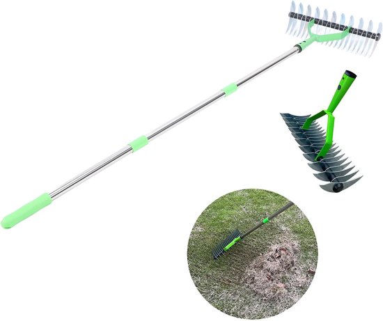 Dailygoods- Verticuteerhark Roestvrij Staal 12,8 Inch Breed - Ergonomisch Handvat - Eenvoudig Te Monteren - Gazonhark - Dood Gras Opruimen - 3 Secties van Dailygoods — afbeelding 4