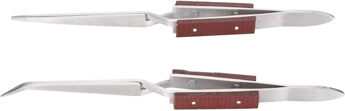Set van 2 Kruis Locking Pincetten, Soldering Tool met Gebogen en Rechte Punt voor Juweliers en Hobbyisten