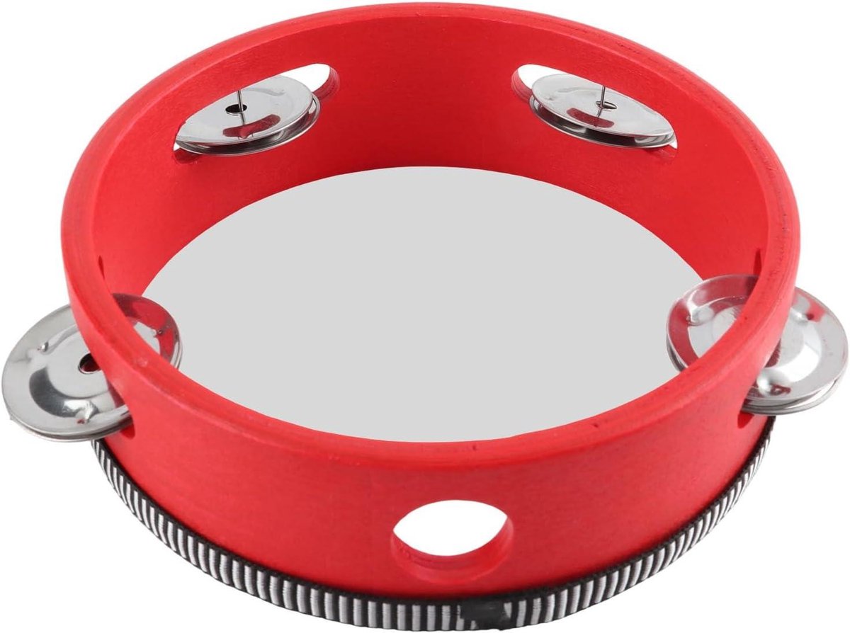 Houten Tamboerijn - Percussie-instrument - Muziek Maken - Heldere Belletjes - 6 Inch - Rood