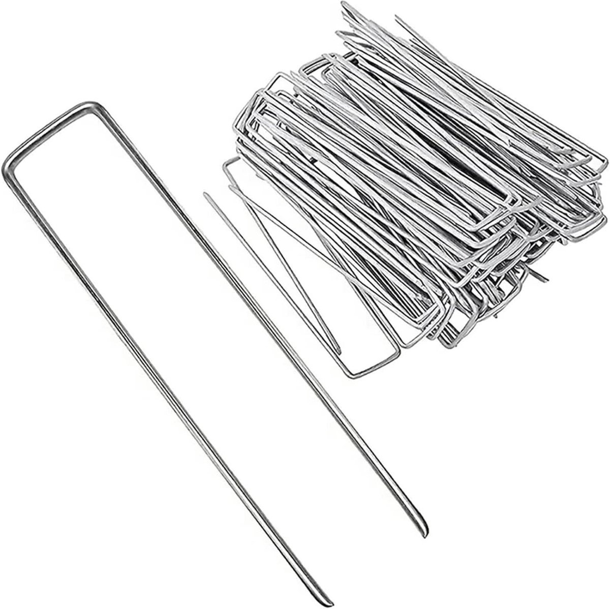 Onkruidmembraanharingen 50 stuks - Tuinspelden gazon - Bodem vastzetten - Zwaar belastbaar staal - 10 x 4 cm - Zilver