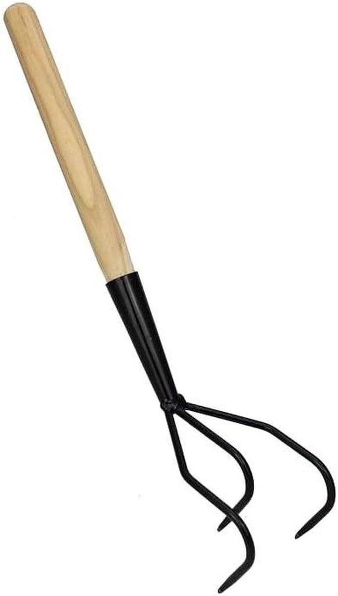 Handhark Drietand - Kleine hark - Onkruid verwijderen - Stevig houten handvat - 70 cm werkbreedte - Veelkleurig