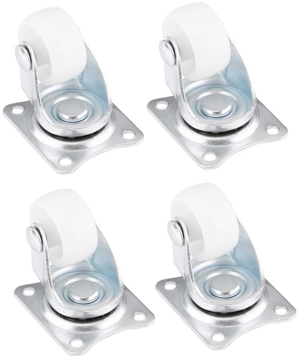 Set van 4 Vervangende Vaste Meubelwielen met 1" Diameter in Wit Polypropyleen voor Diverse Toepassingen