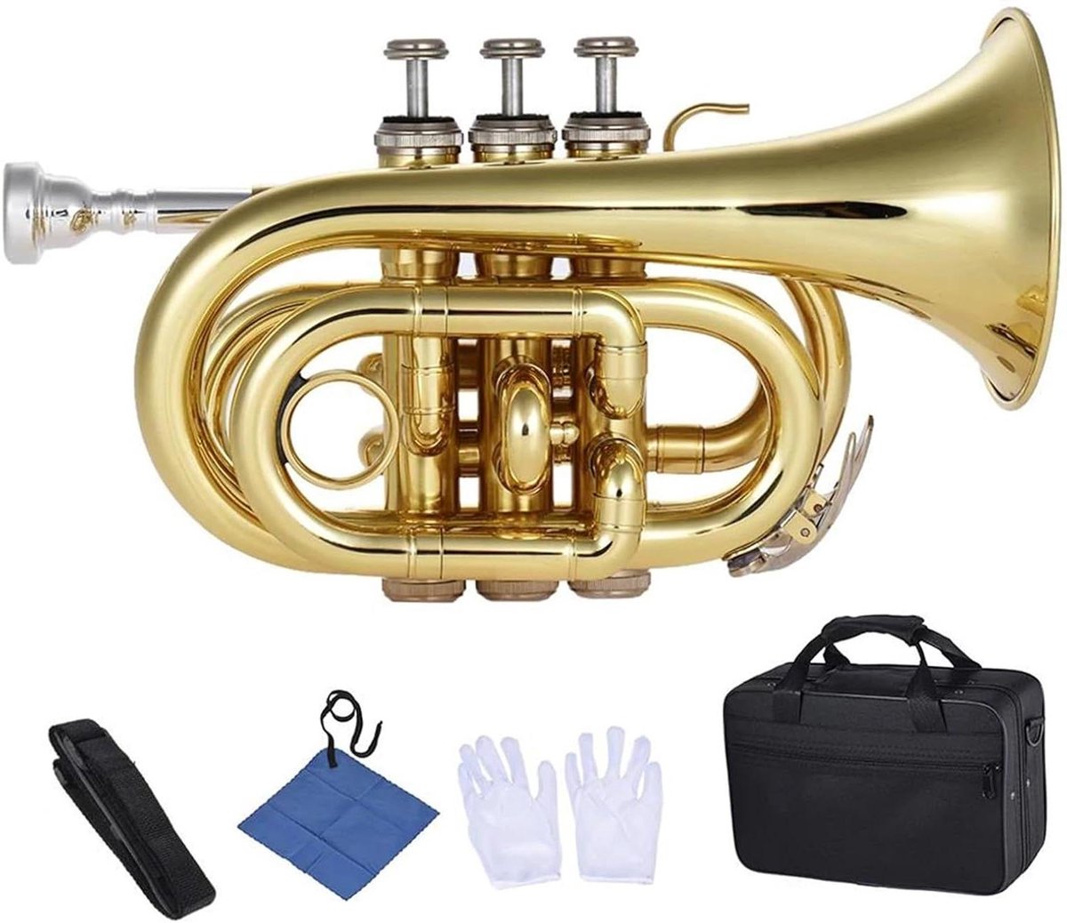 Mini Trompet - Pocket Instrument - Muziek Maken - Messing Constructie - 35 cm Lengte - Goud