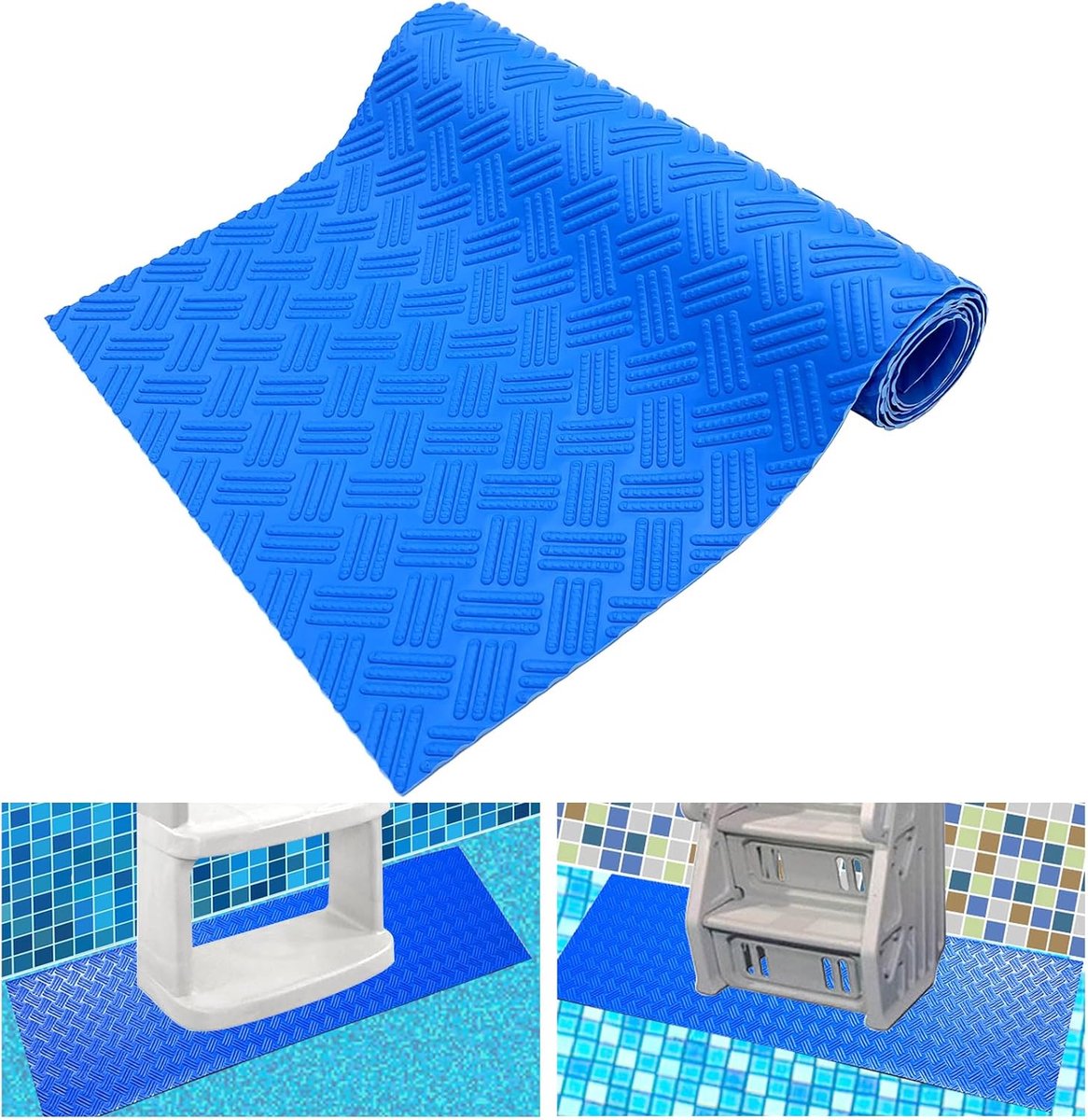 Grote mat voor zwembadtrappen, 40 x 90 cm, beschermende mat voor zwembadtreden met antisliptextuur, geschikt voor zwembadtreden en -trappen op de grond - Stijl 2