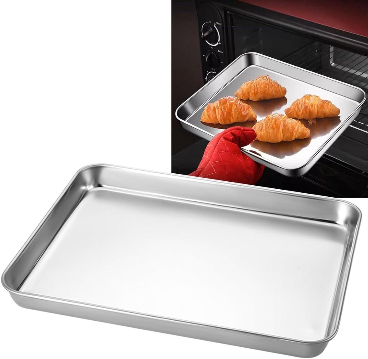 Oven Bakplaat Metaal Griddle Bakken en Braden Roestvrij Staal 40.5x30.5cm Zilver