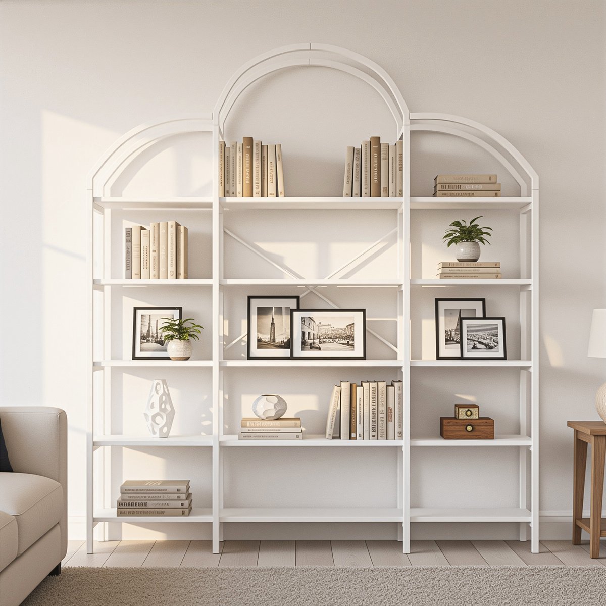 Clruro Boekenkast - 170x26x190 cm - 5 Niveaus met Wolkvormig Design - MDF en Staal - Wit
