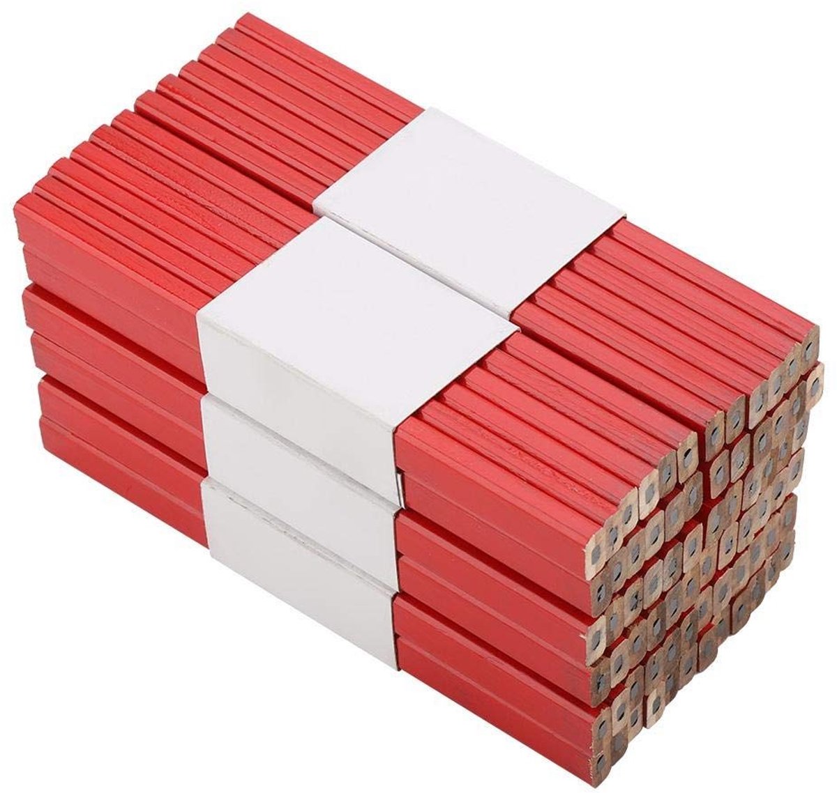 Dailygoods- Potloden Professionele Achthoekige - Houten Timmermanspotloden - 72 Stuks - 175 mm Lengte - Duurzaam - Helder Rood - Markeerpotloden