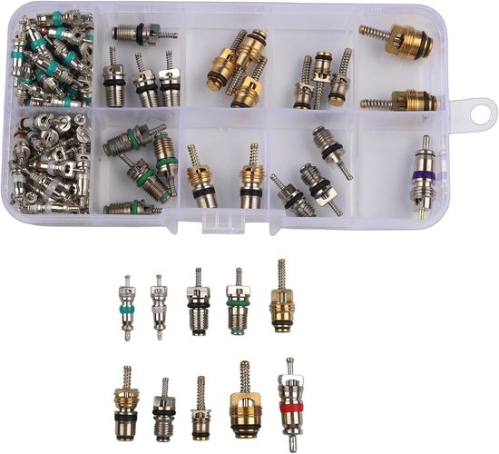 Klepkern Set - Ventiel Reparatie - Auto Airco Onderhoud - Aluminium Messing - 102 Stuks - Transparant — afbeelding 2