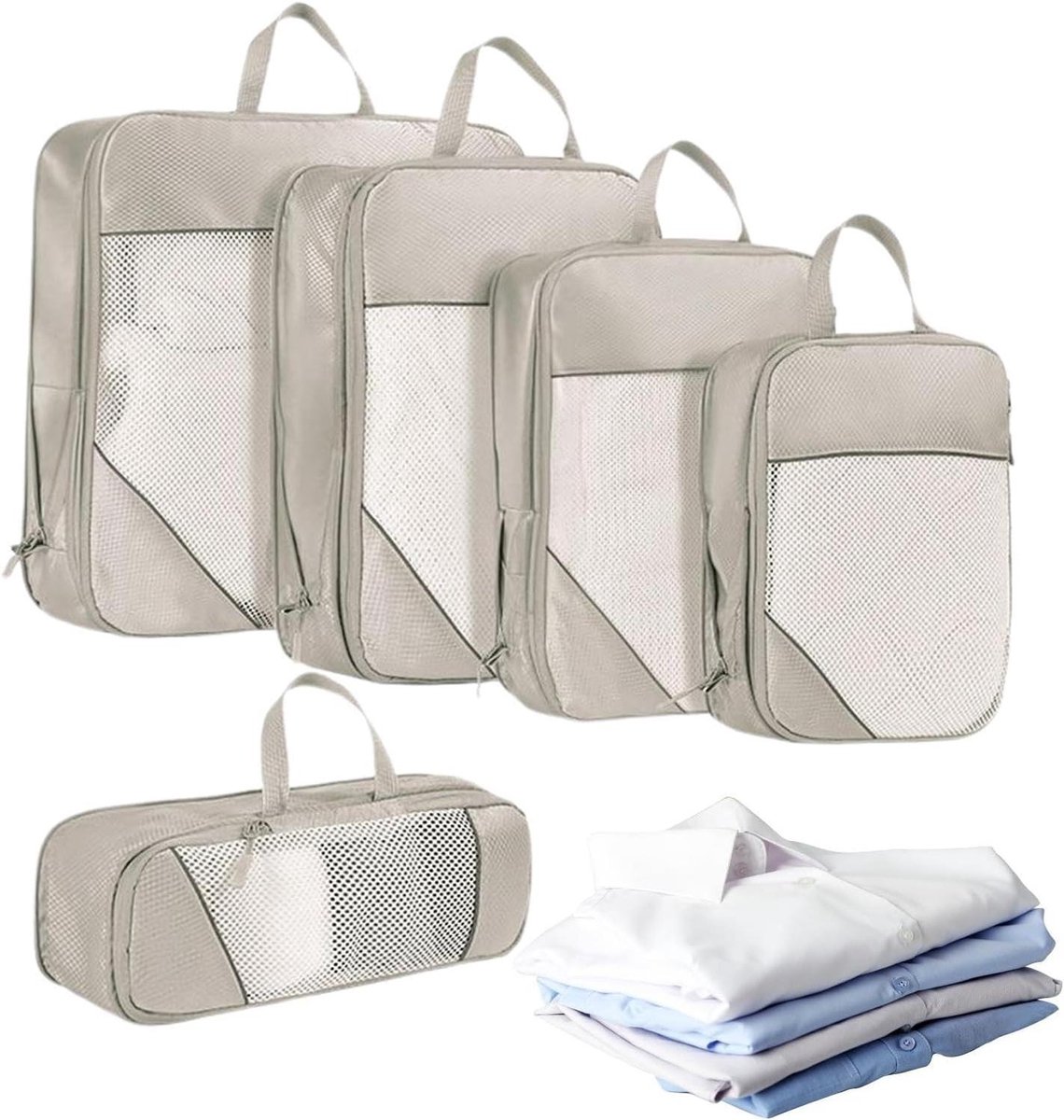 Compressiezakken Reizen - Opbergtas Koffer - Ruimte Besparen - Waterdicht Ontwerp - 34x24x3 cm - Beige