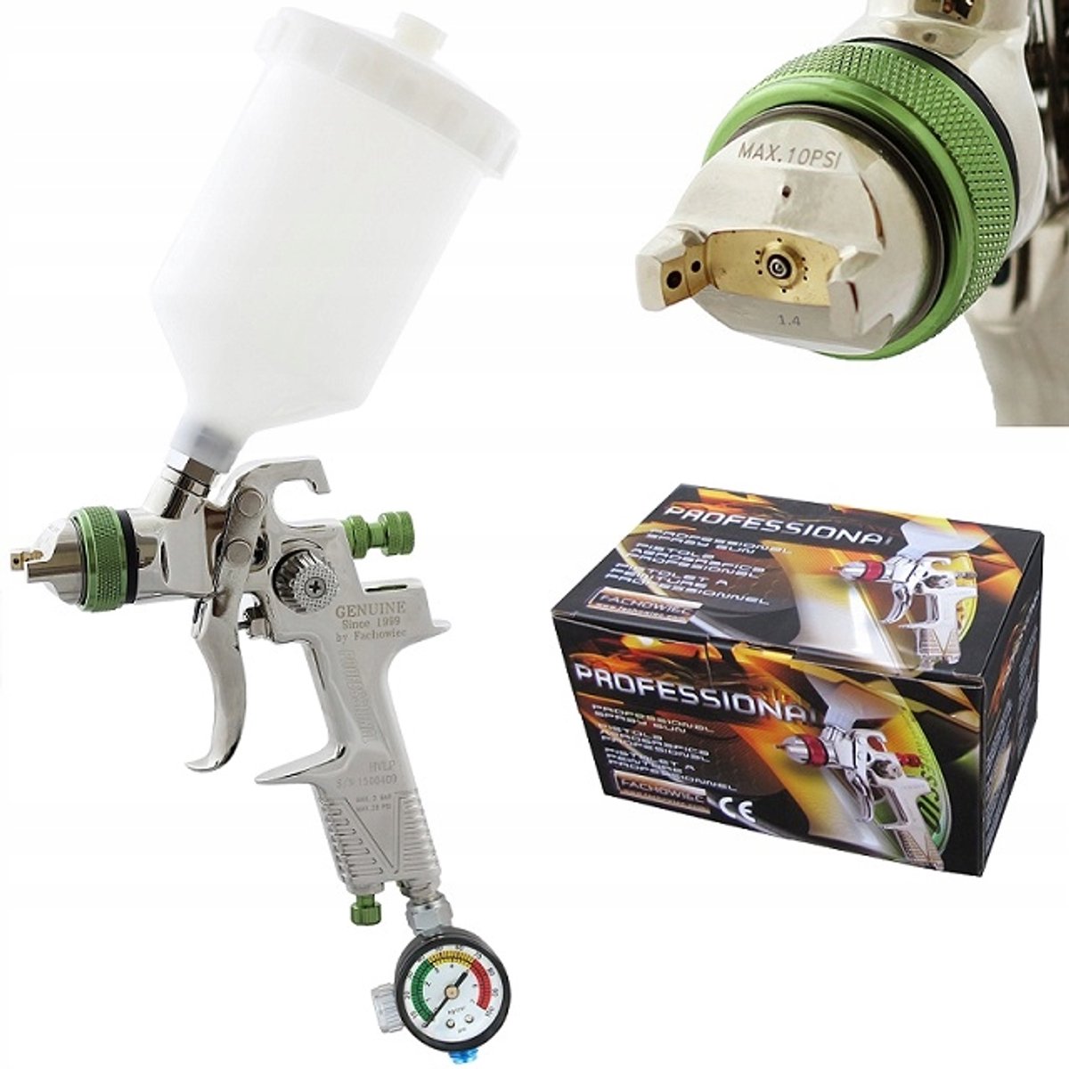 HVLP Verfspuit 1,4 mm met 600 ml tank en regelaar