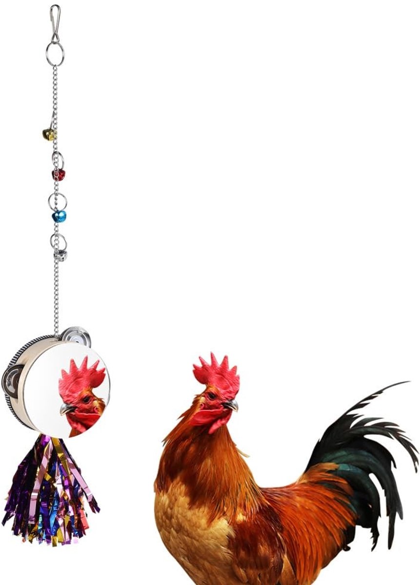 LIVIA HOME- Spiegelspeelgoed Interactief - Hangend Kippenspeelgoed - Trommelspiegel - Verveling Verlichten - Voor Kippen/Parkieten - Met Haak en Bel - Vogelspeelgoed