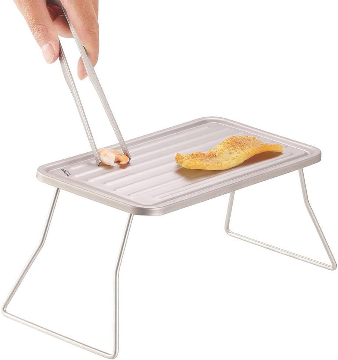 Draagbare Grill Opvouwbare BBQ Buiten Koken Lichtgewicht Titanium 27 cm Uitgevouwen Zilverkleurig