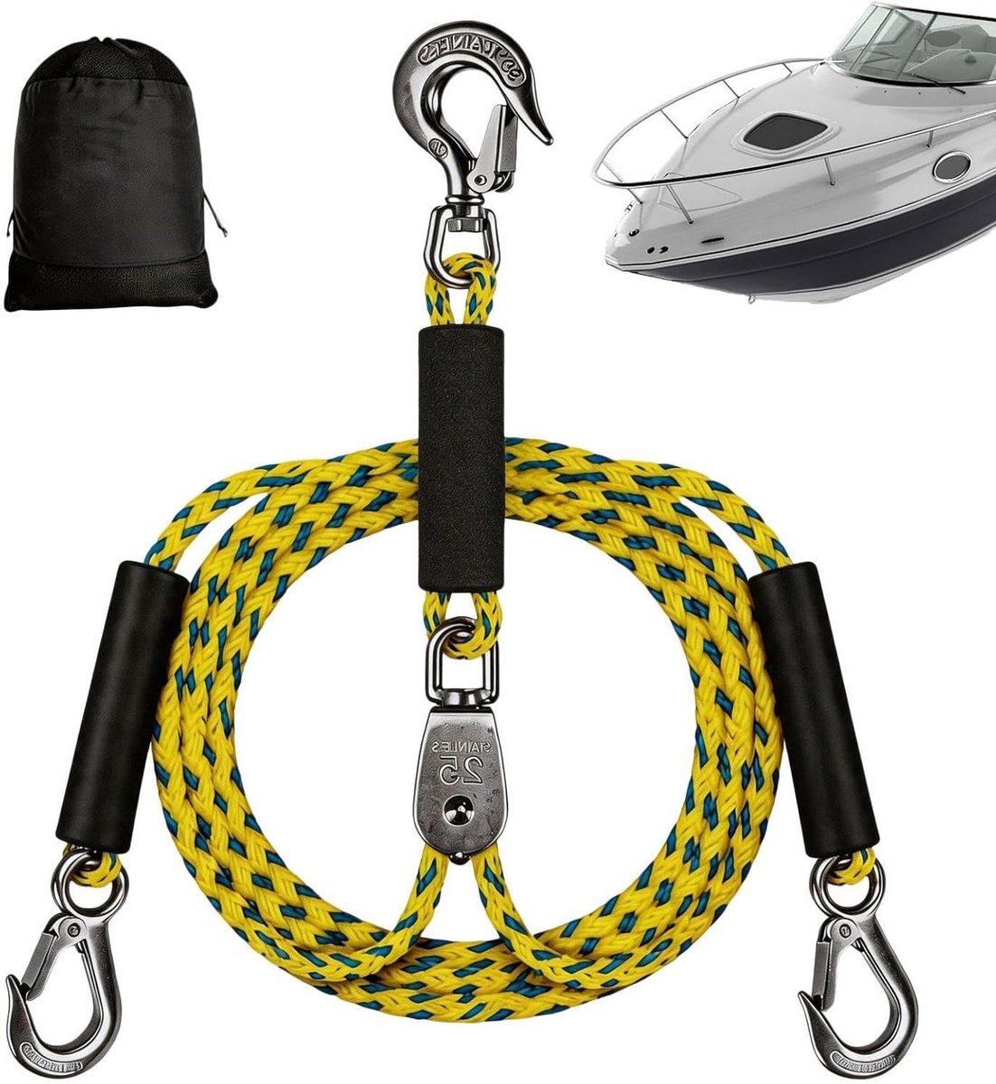 Watersport sleepkabel - Sleeplijn boot - Tubing en varen - 360 graden draaibaar - 2.4 meter - Geel blauw