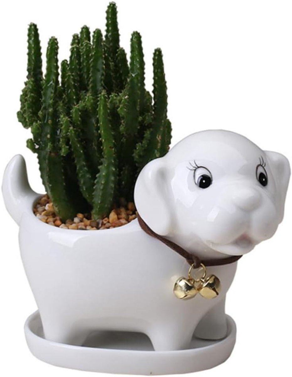 Keramische Planter Hond - Dieren Vaas - Binnen Decoratie - Uniek Vormgegeven - 13 x 7.2 x 10 cm - Groen
