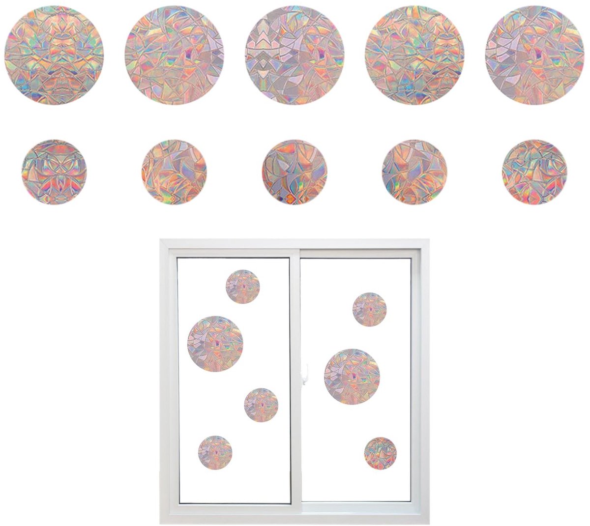 Dailygoods- Raamstickers - Prisma - 10 Stuks - Diameter 10/15 cm - Antivogel - Electrostatisch - Lichtreflecterend - Raamdecoratie