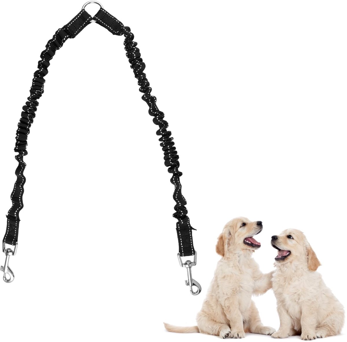 Dailygoods- Dubbele Hondenriem 360° Draaivrij - Lichtgewicht - Reflecterende Strepen - Comfortabel Draagbaar - Geschikt voor Wandelen/Joggen - Hondenlijn