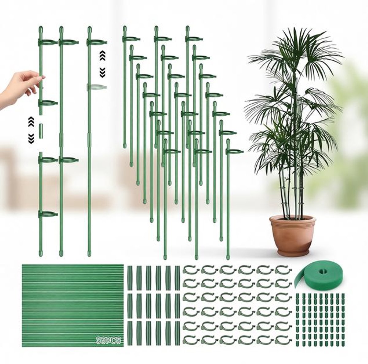 Maison Elara Plantensteun Klimhulp 36 plantenstokken - verlengbuizen - karabijnhaken - plantenhouder - rankstaven - komkommers - tomaten - orchideeën - bonen - erwten Plantensteun halfrond 2.0