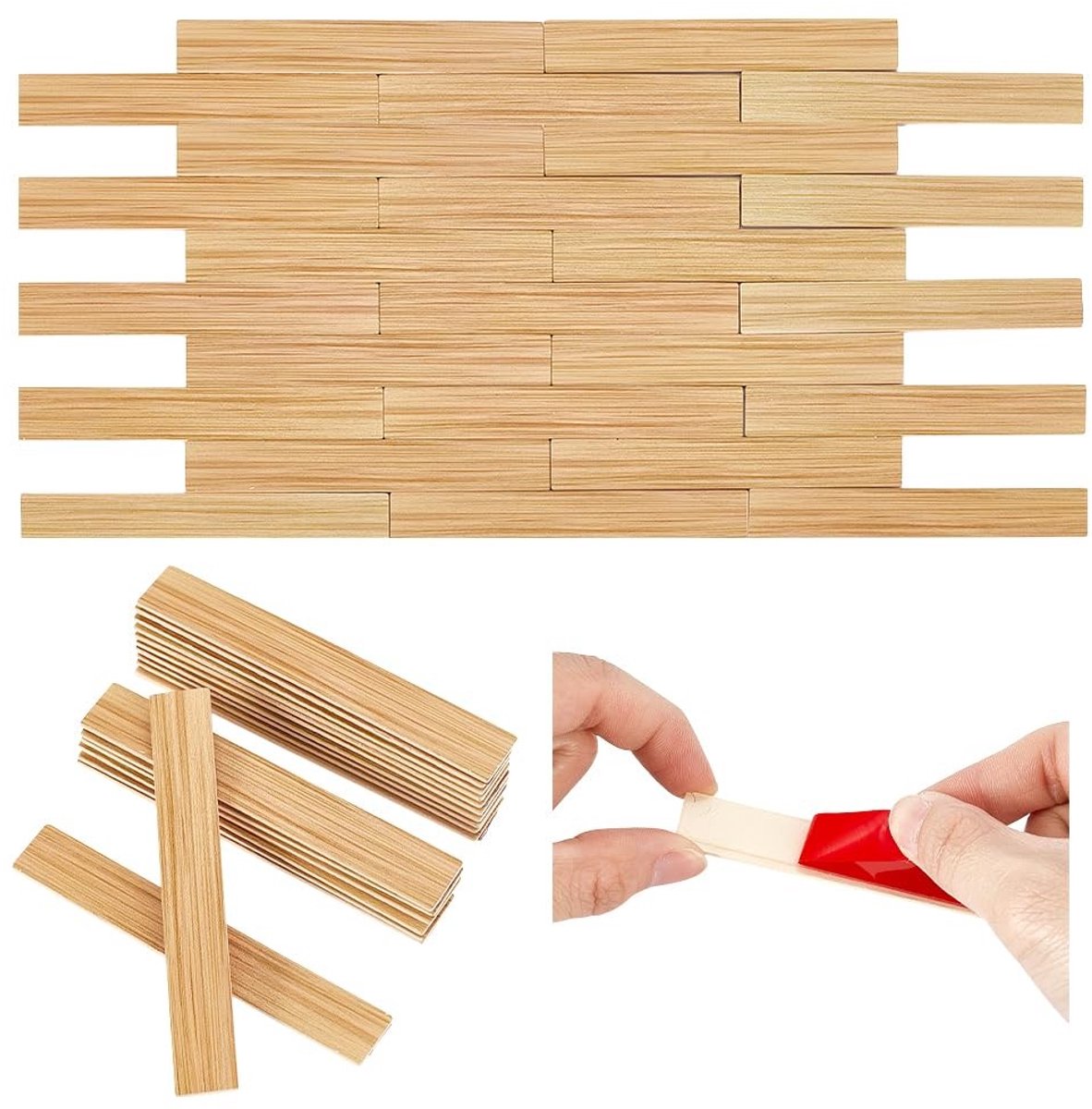 JHUBERS- Poppenhuisvloeren 40 Stuks - Zelfklevend - Houten - Natuurlijke Textuur - Rechthoek 10 x 1,5 x 0,2 cm - Schaal 1:12 - Mini-huisaccessoires - Miniatuurvloeren