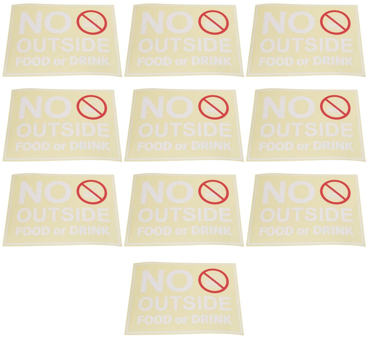 ZEYNOMAX- Stickers Geen Buiten Eten of Drinken - 10 Stuks - 20,32 cm x 15,24 cm - Waterdicht - Scheurbestendig - Professioneel Ontwerp - Waarschuwingsstickers