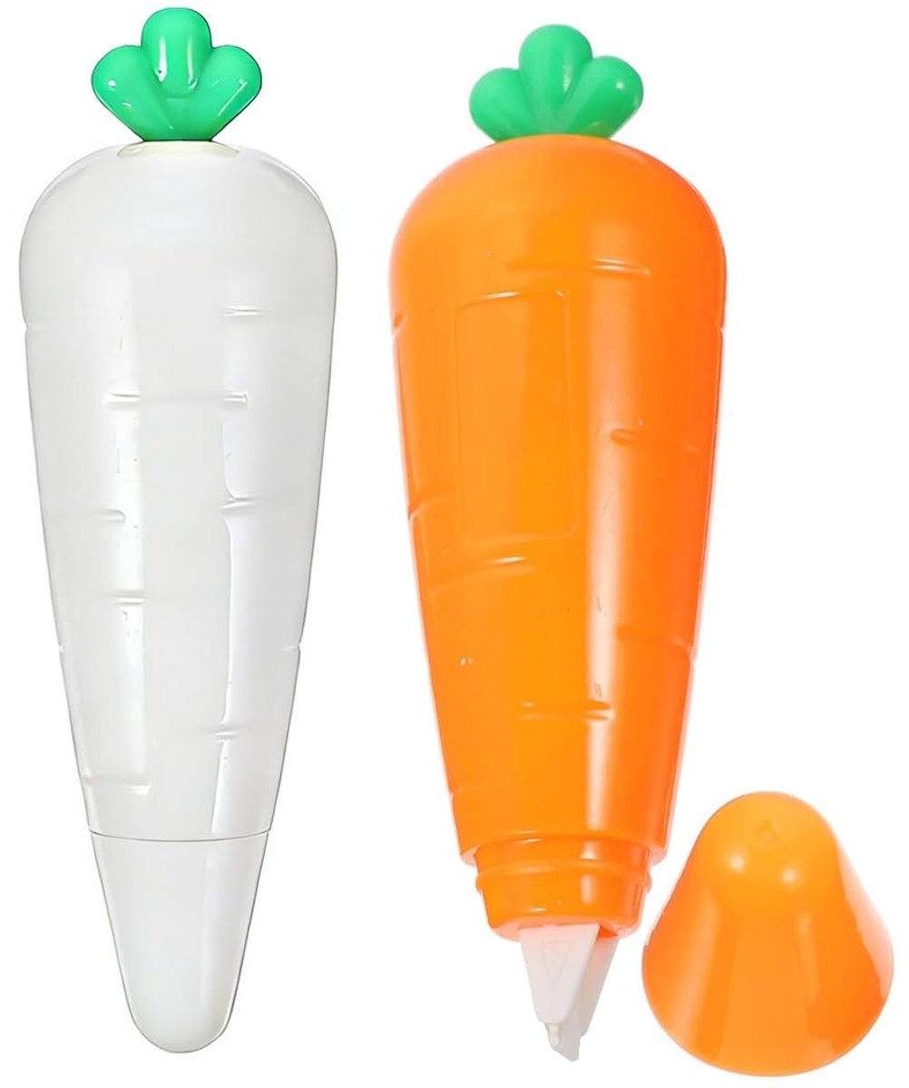 Dailygoods- Correctierollen 2 Stuks - Wortelvorm - Beschermkap - Schoolmateriaal - Voorzien van Microlagers - Duurzaam PET-Materiaal - Correctietape