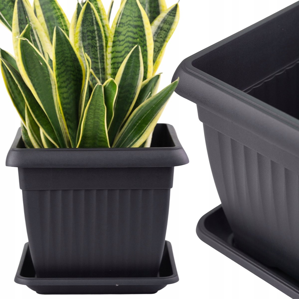 Klassieke Antraciet Vierkante Pot met Schotel 30x25cm, 13,8L