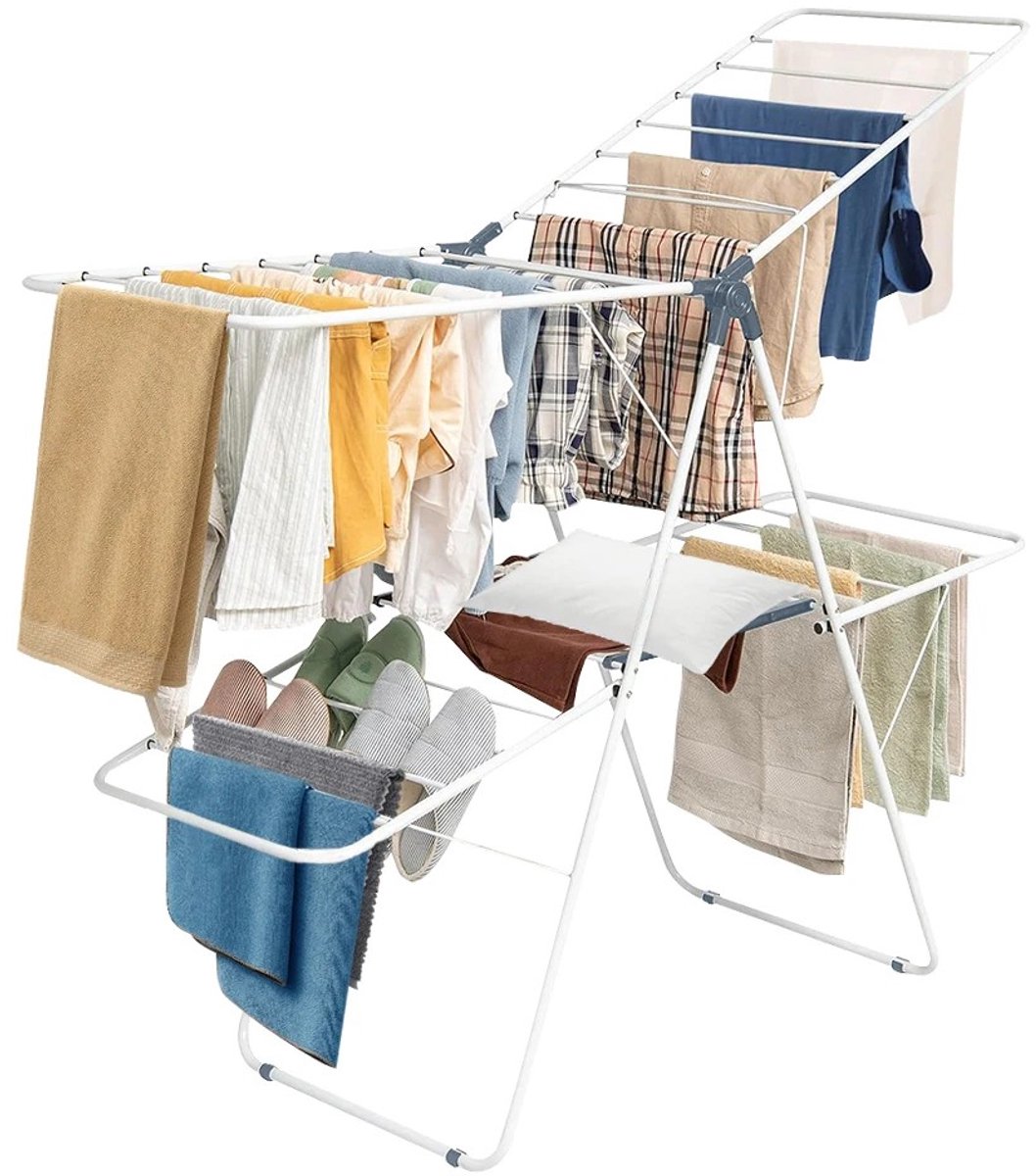 BRENZOOS - Dailygoods Opvouwbaar wasdroogrek, vrijstaande wasdroger met 4 vleugels, 56x147x99cm, roestvrij, stabiele wasdroger met