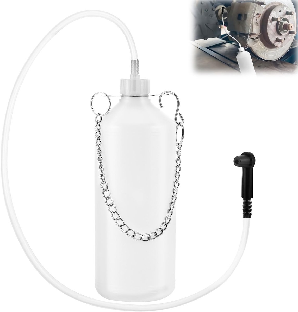 BRENZOOS - Brake Bleeder Bottle - Brakefluid - 1 Liter - Handig met Slang en Adapter - Geschikt voor Onderhoud - Wit