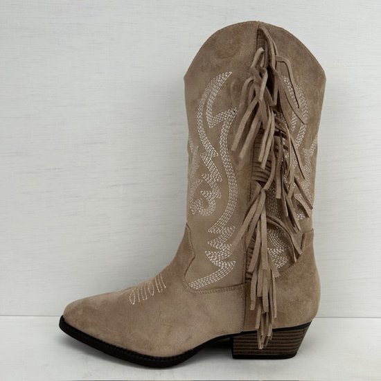Suèdine cowboylaarzen met franjes en gaaf design khaki Khaki / 37