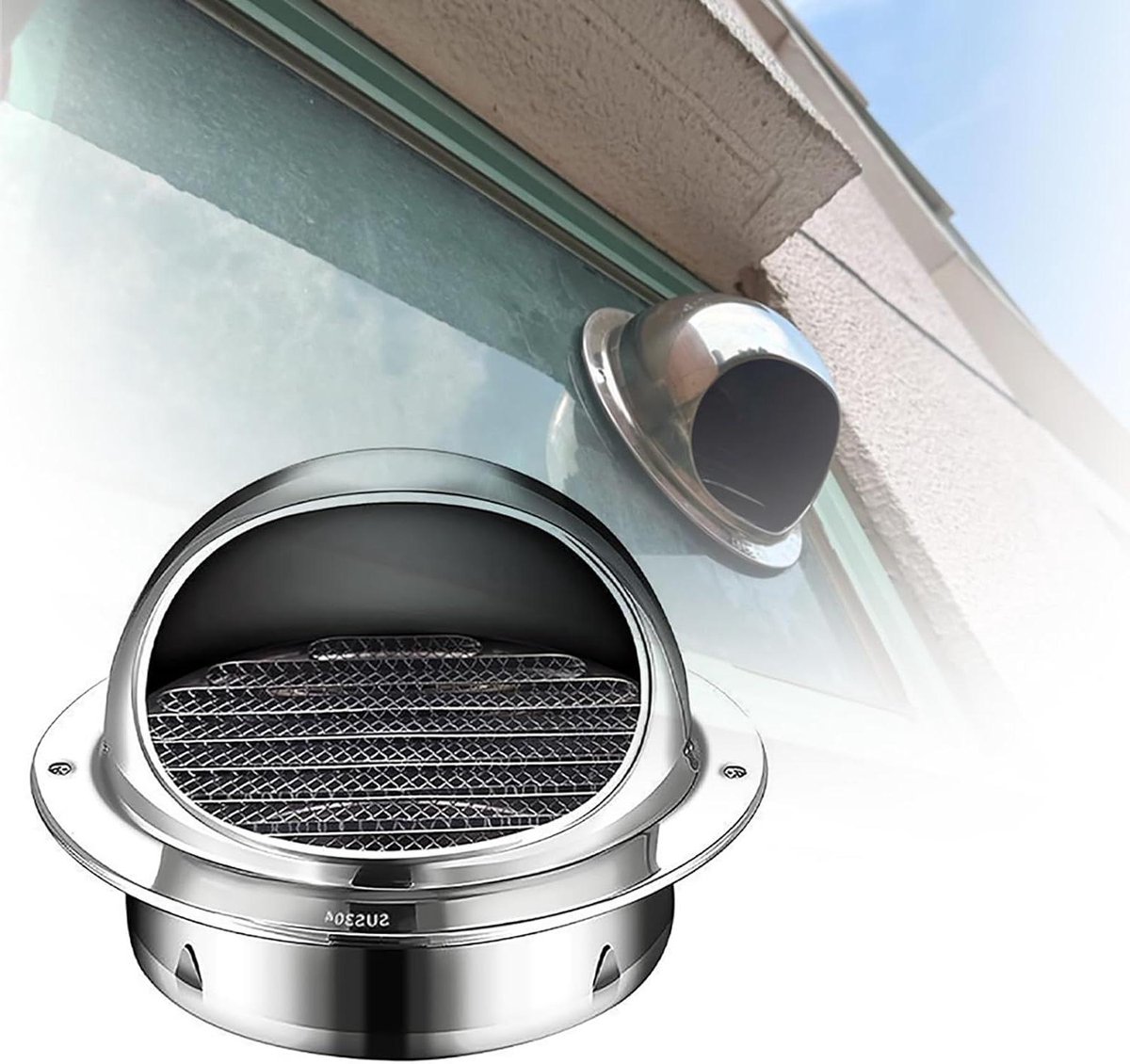 Ventilatierooster - Luchtafvoer - Muur ventilatie - Roestvrij staal - 100mm - Zilverkleurig