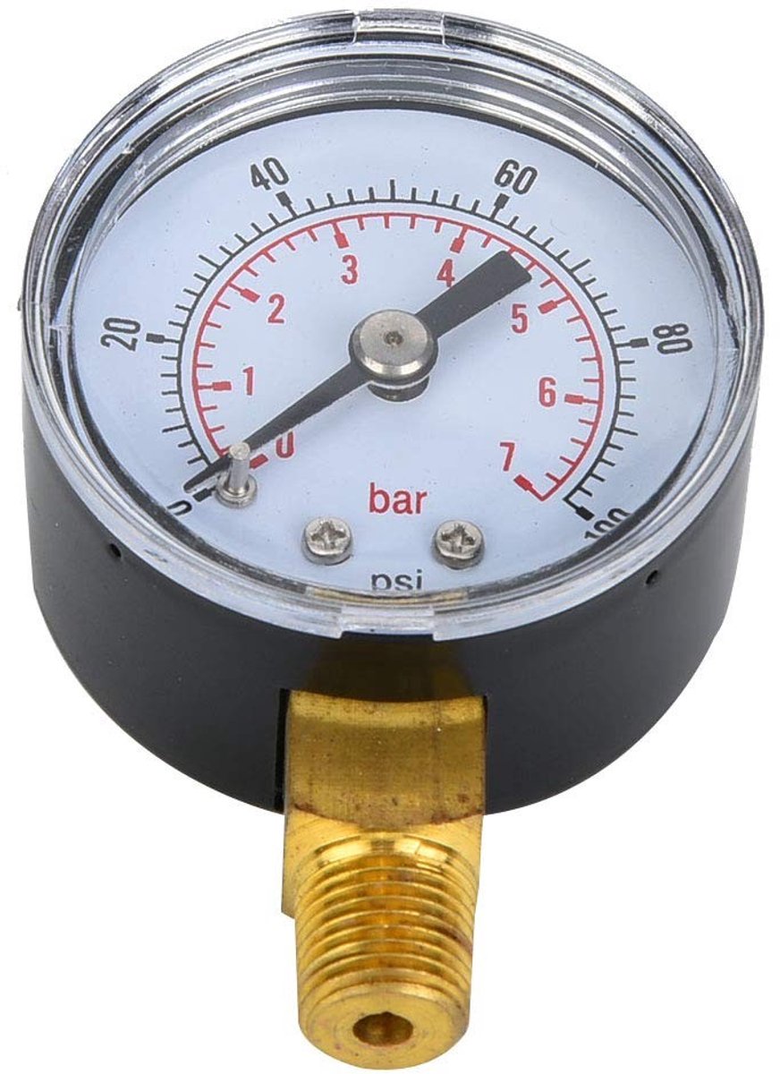 Dailygoods- Manometer Professionele Drukmeter - 1/8 Inch BSPT Aansluiting - Lucht/Waterdrukmeter - Transparante Wijzerplaat - Roestvrij Staal
