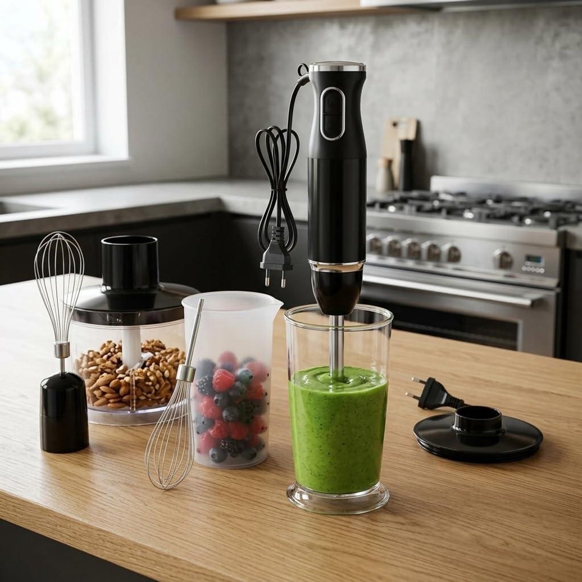 Staafmixer Set - Keukenmixer - Maaltijden Bereiden - 4-in-1 Accessoires - 800 ml - Zwart