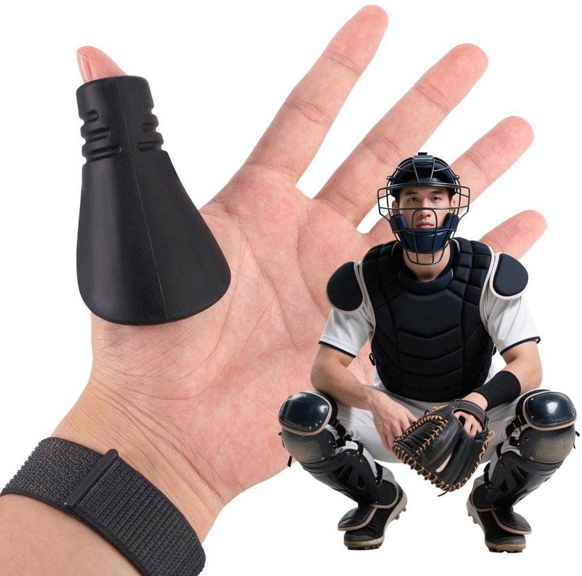 Dailygoods- Duimbeschermer Siliconen - Catcher Honkbal/Softbal - Geschikt voor Linker/Rechterhand - Vermindert Palmletsel - Zwart - 1 Stuk - Thumb Guard
