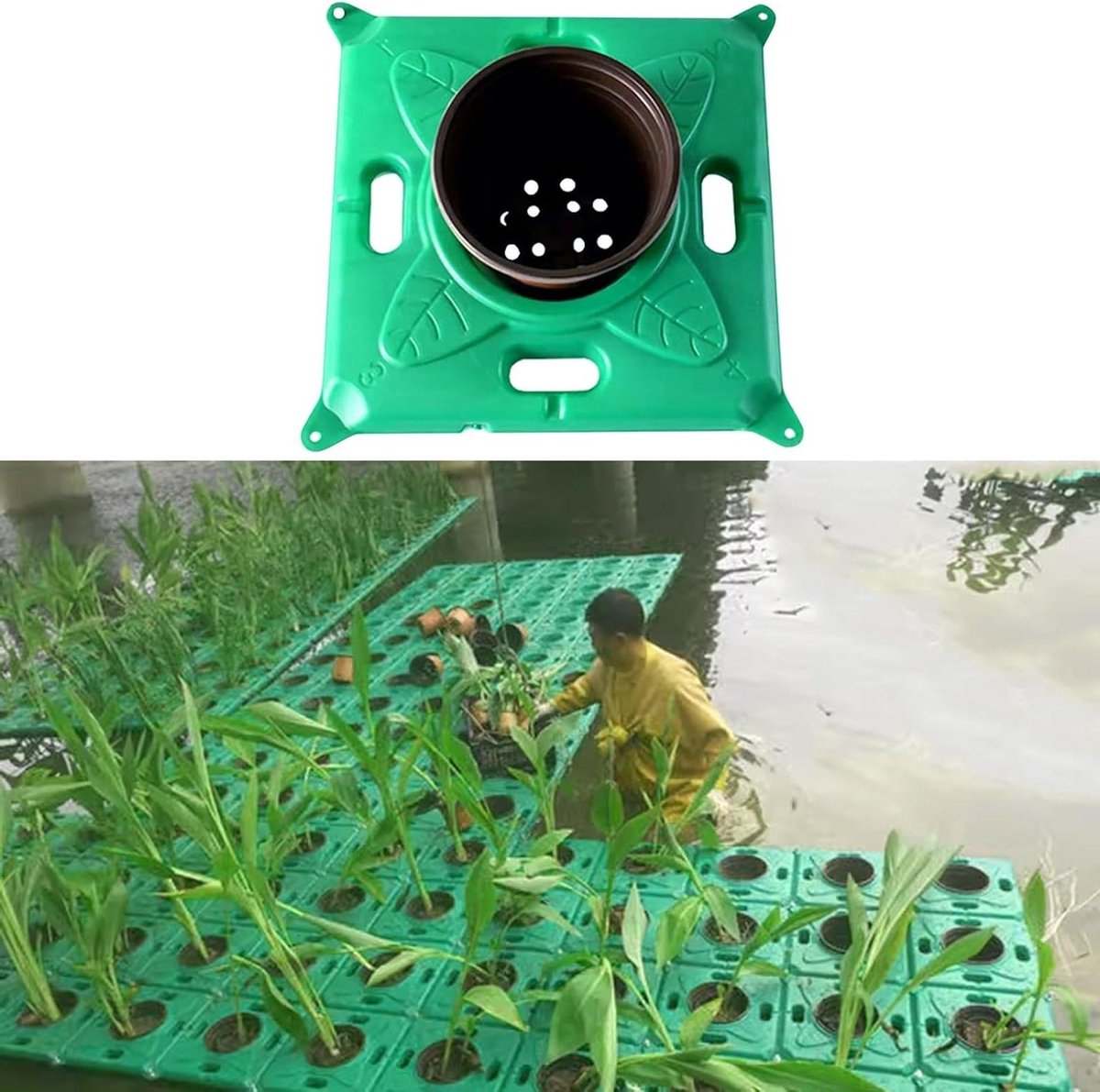 Drijvende mand - Vijf-eiland bloempot - Planten Kweken - UV-bestendig materiaal - 33x33x6 cm - Groen