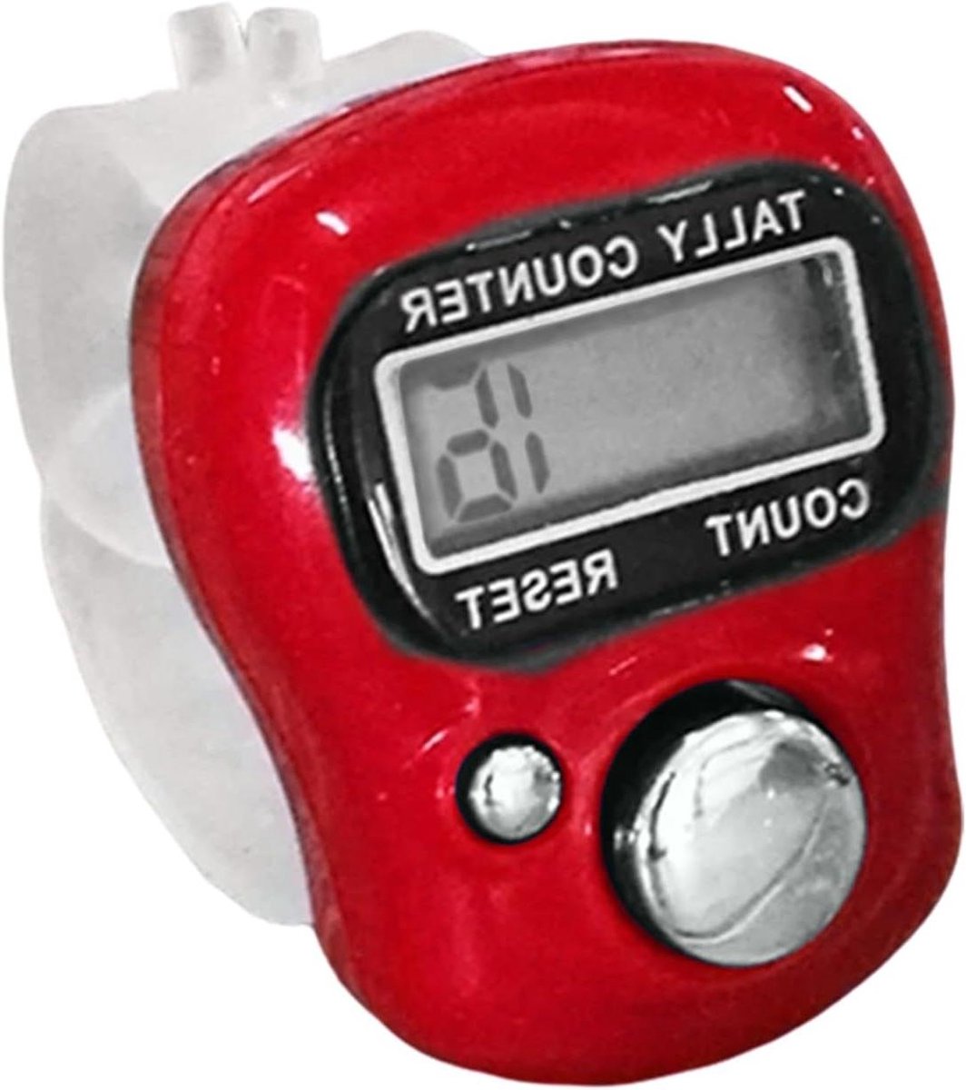 Digitale Vingerteller - Klik Telteller - Activiteiten Tellen - Kristalhelder HD-display - 5 Cijfers - Rood