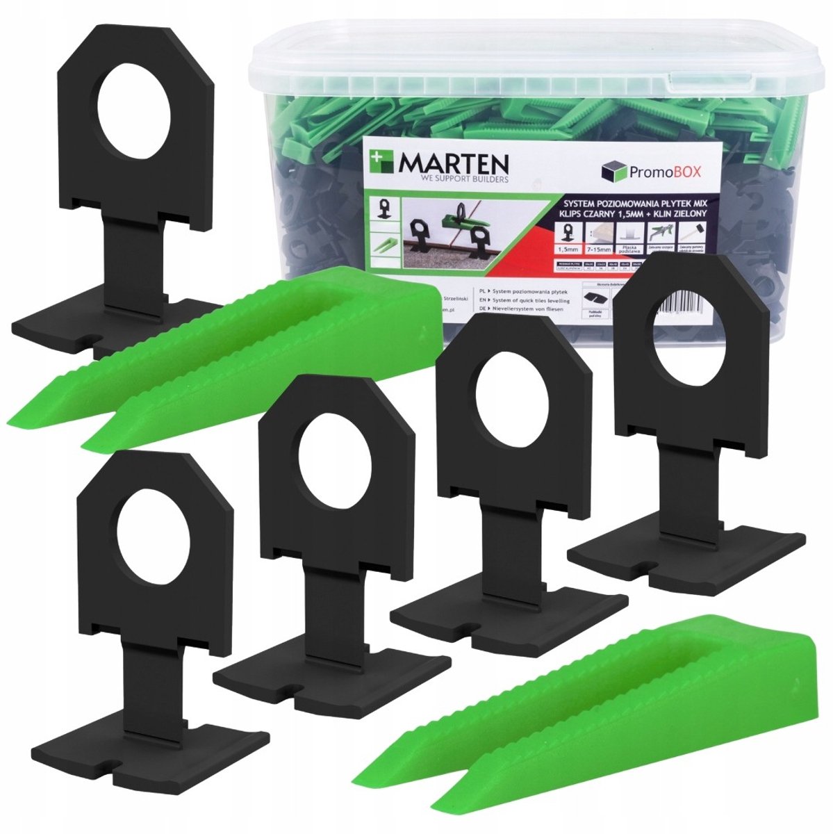 Marten Tegel Leveling Systeem: 300 Clips 1.5mm & 100 Wiggen