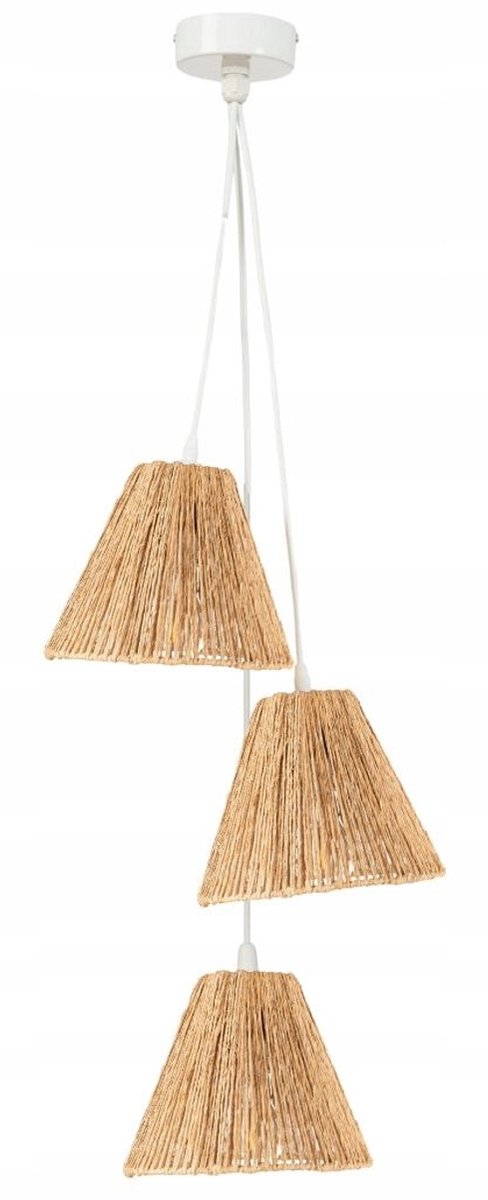 TRIO hanglamp met zeegras kappen, wit, 3xE27