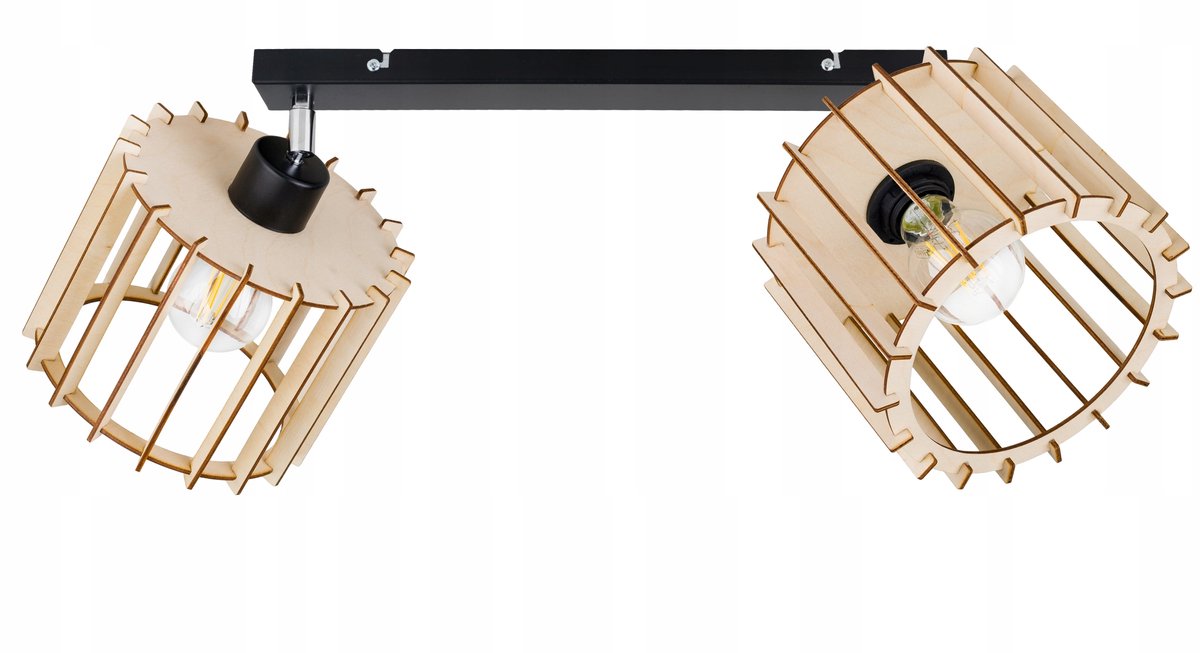Luxe Plafondlamp met Houten Cilinders, 2xE27, Verstelbaar