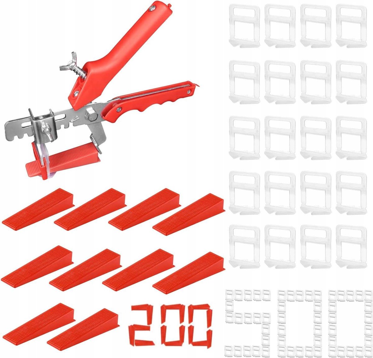 Tegel Leveling Systeem Kit: 500 Clips, 200 Wiggen, Tang