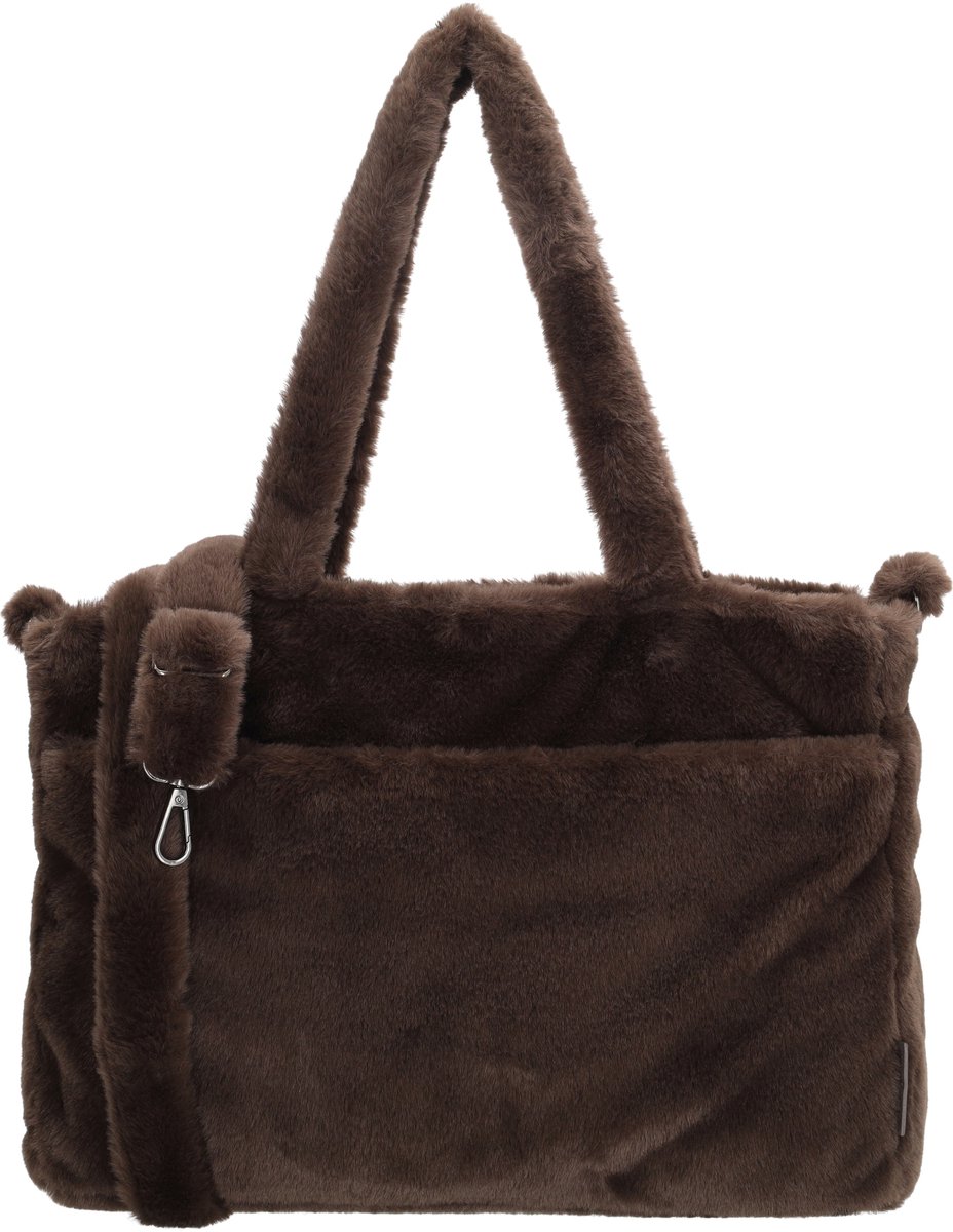Beagles Barakaldo Schoudertas - Faux Fur - Schoudertas Dames - Verstelbare Schouderband - Ritsvakken - Shopper - Trendy Tas - Donkerbruin
