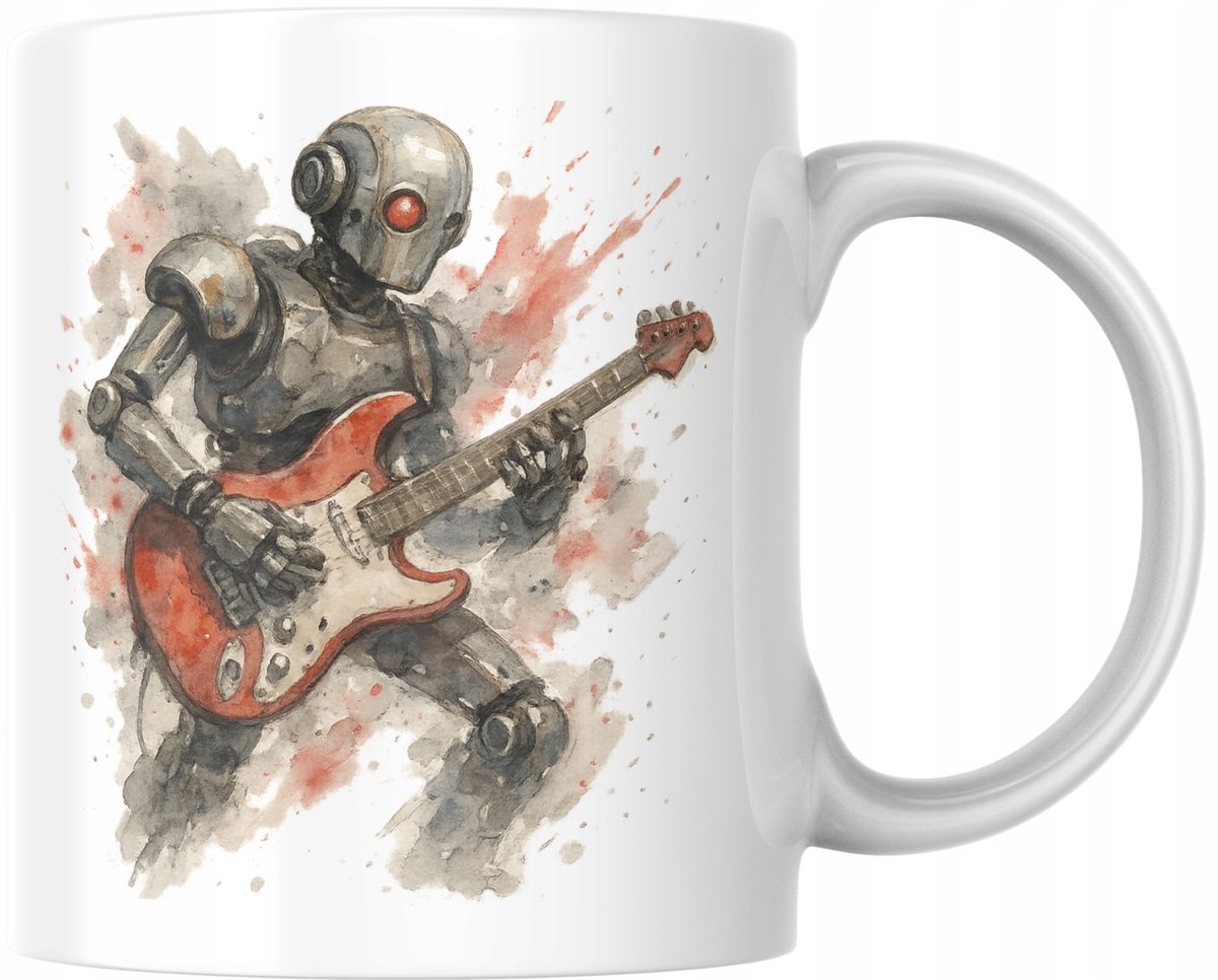 Robot met Gitaar Mok - Rock Muziek & Futuristische Kunst