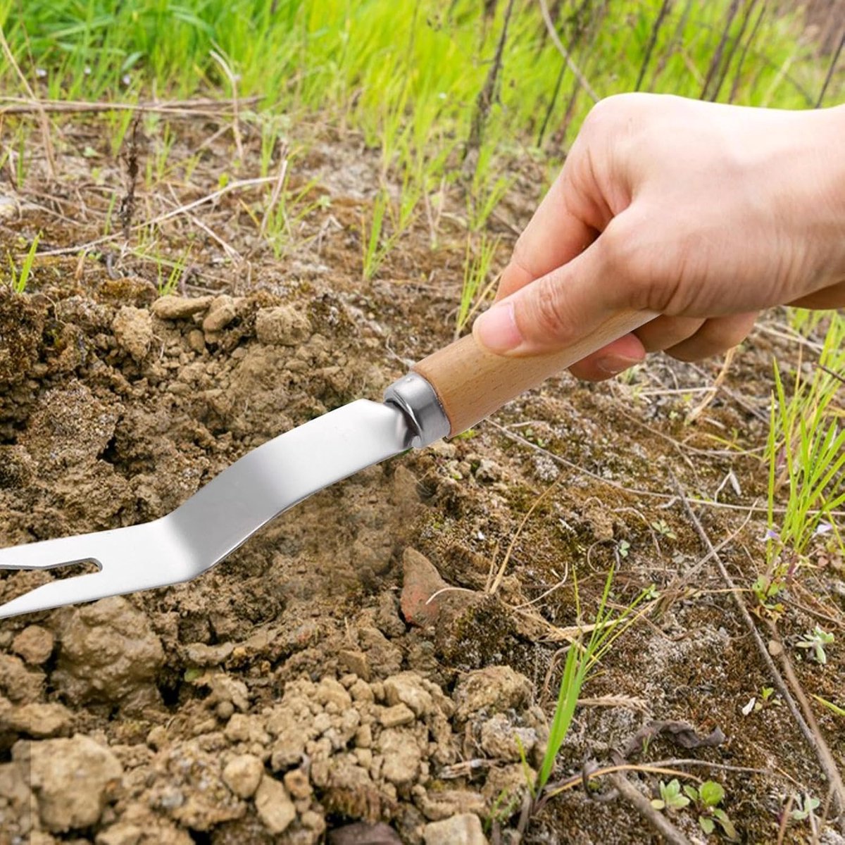 Onkruidverwijderaar Handmatig - Onkruid hark - Tuinonderhoud - Roestvrijstaal - 27 cm - Zilverkleurig
