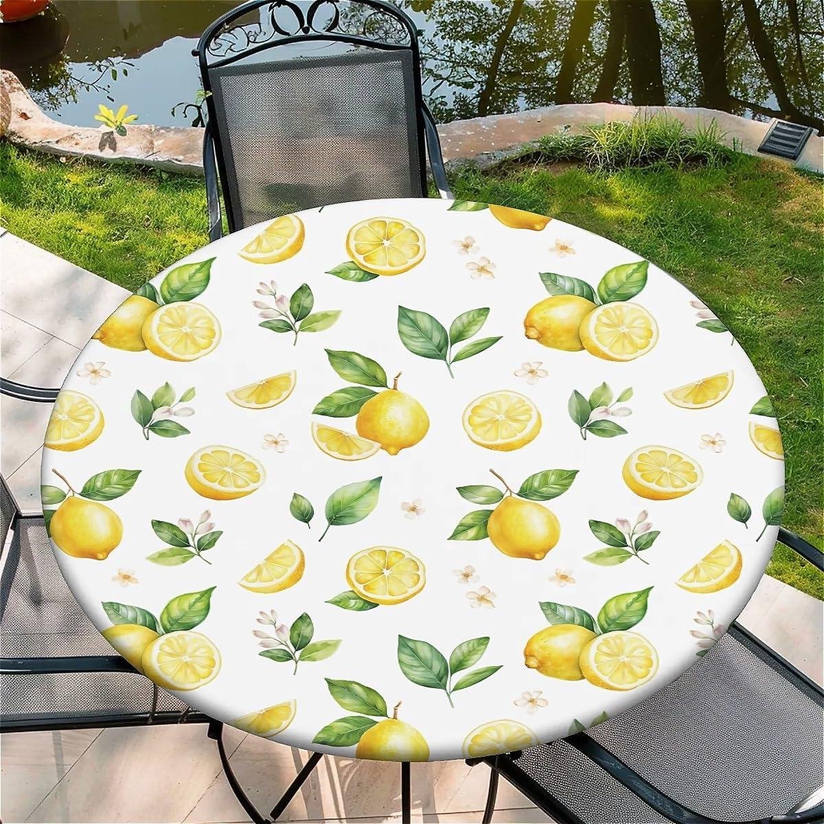 Ronde Tafelhoes - Met Elastiek - Tuinfeest Bescherming - Waterafstotend Materiaal - Diameter 91 cm - Zomerse Citroen