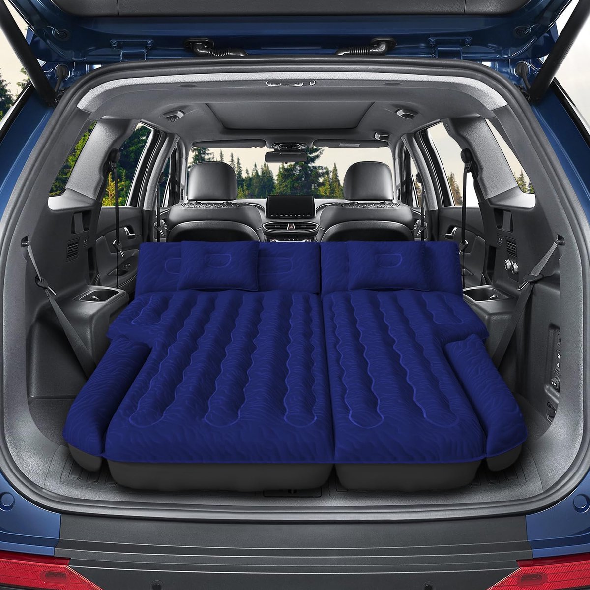Opblaasbaar SUV Luchtbed - Auto Matras - Reizen en Camping - Dubbelzijdig Vlokken - 183 x 147 cm - Marineblauw