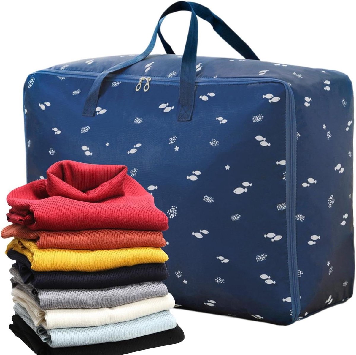 Opbergzakken Dekbed - Kastcontainer Organizer - Ruimte Besparen - Dubbele Rits Opening - 55x33x20cm - Marine Vis