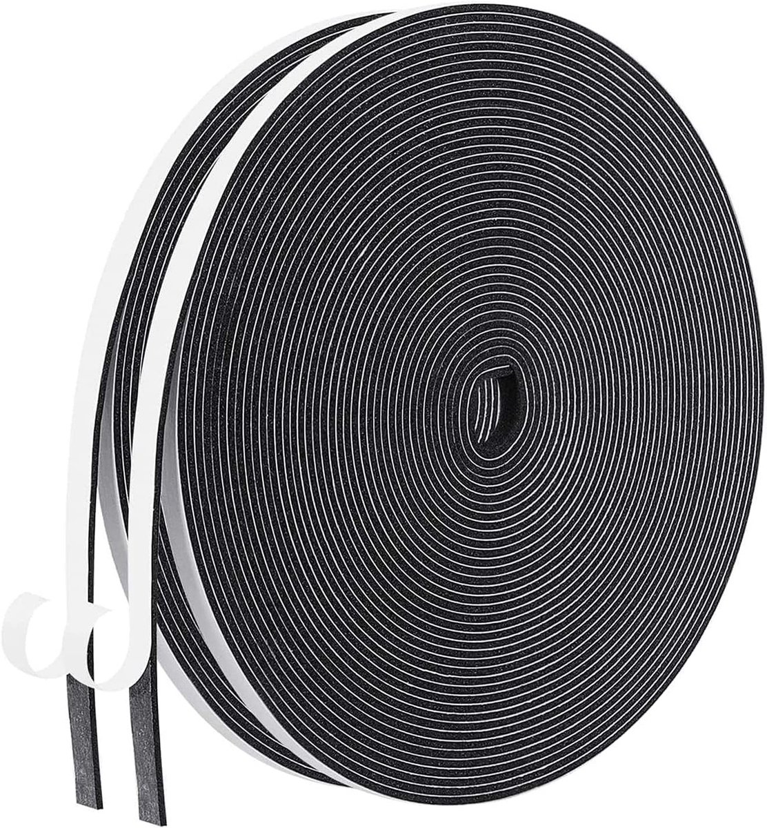 Zelfklevende Sealing Tape voor Deuren - Vensters - 6mm (B) x 1.5mm (D) / 20m (L) - Schuim Tape - Deurafdichting - Rubberafsluiting voor Geluidsisolatie - 2 Rollen van 10 m Lang Elk - Zwart