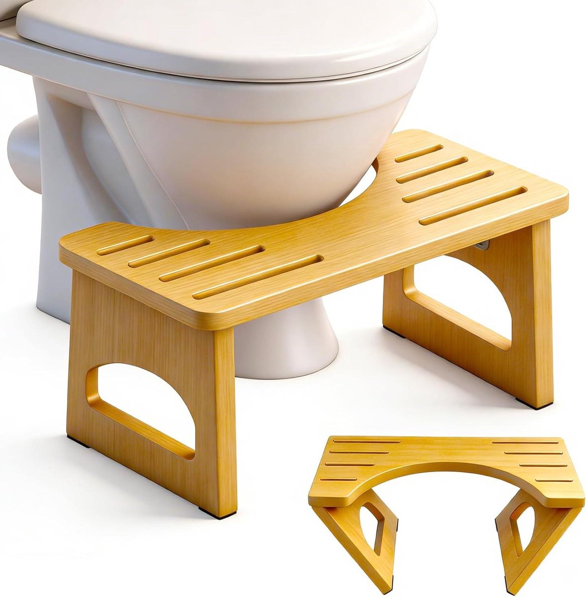 Toilet Krukje - Poep Krukje - Ontlasten Verbeteren - Inklapbaar Bamboe Ontwerp - 19.5 cm Hoog - Houtkleur