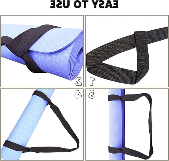 Draagbare Yoga Mat met Verstelbare Elastische Strap voor Pilates en Fitness, Zwart, Geschikt voor Alle Yoga Matten — afbeelding 5