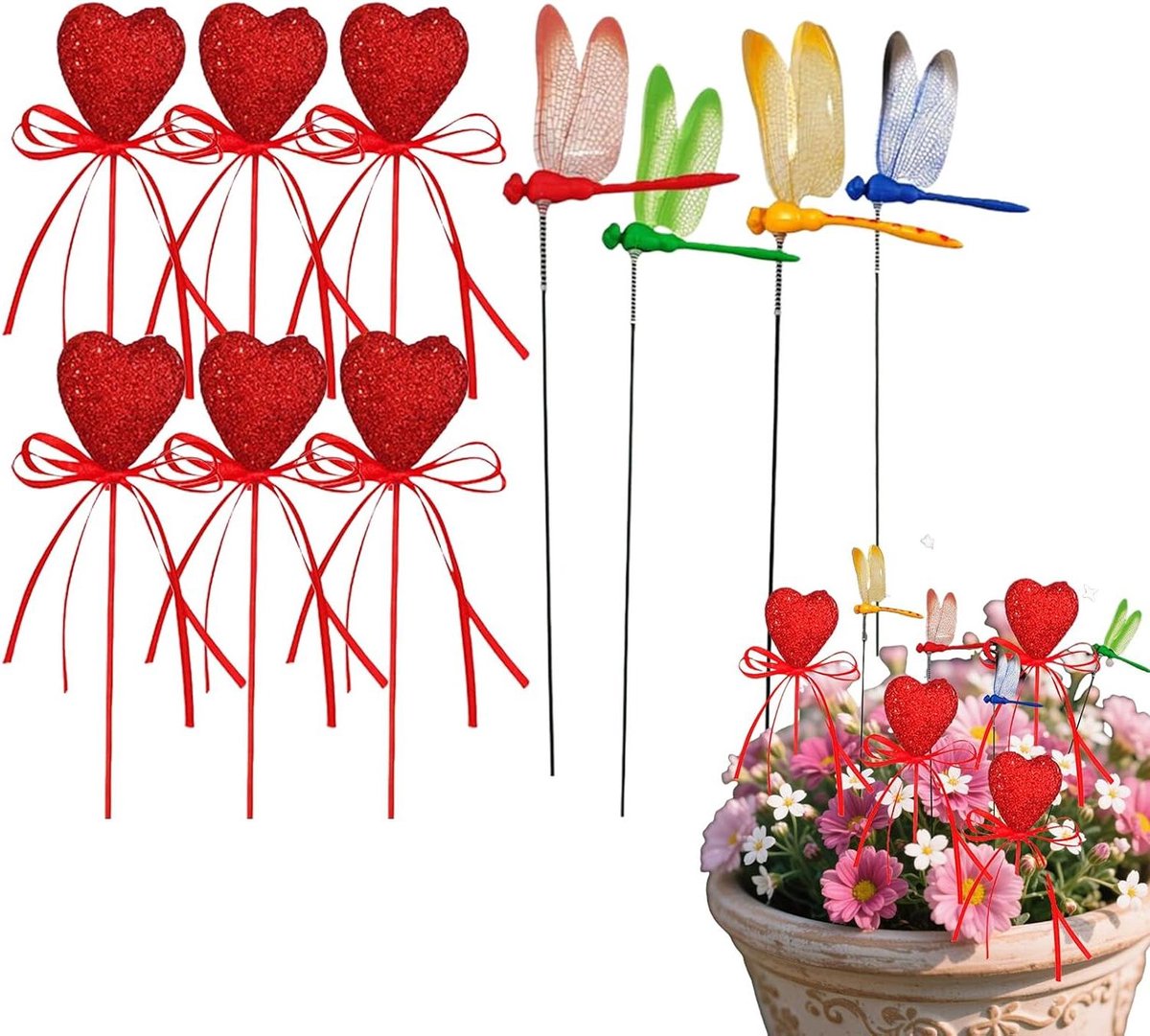 Decoratieve Tuinstekers - Bloemsteek Decoratie - Tuin Aankleden - Hartvormige Stekers - 6 stuks - Meerdere kleuren
